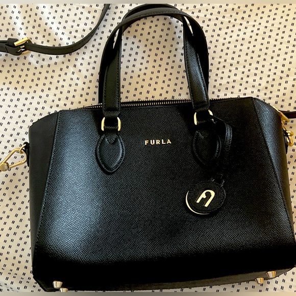 Furla Handbags - Furla Black Leather Top Handle Bag